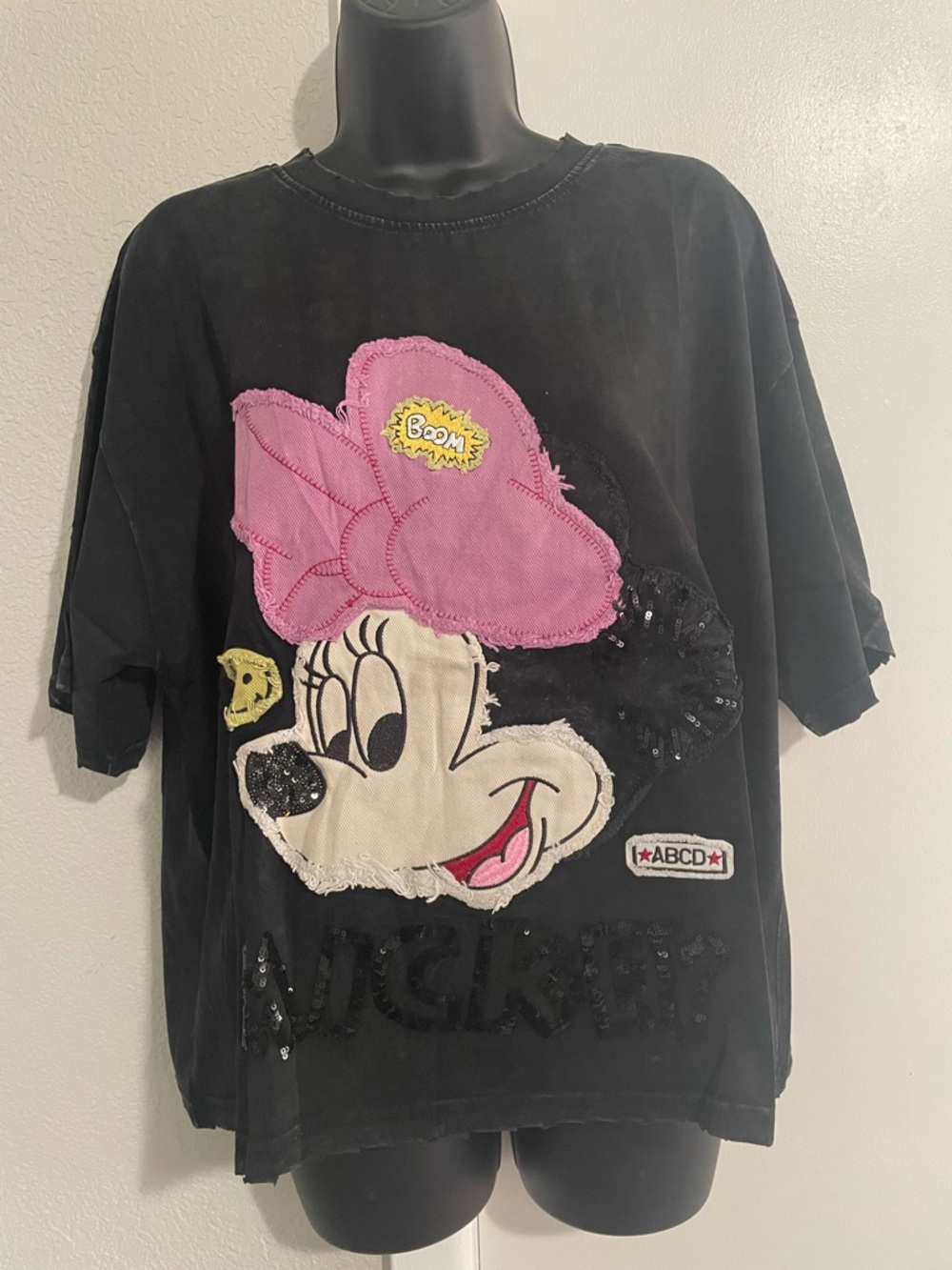 Black Minnie Mouse Short Sleeve Tee with Pink Bow